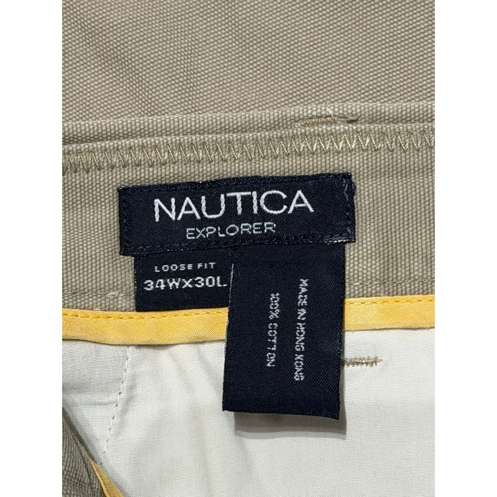 Nautica Explorer Mens Loose Fit Cargo Pants Tan Khaki Cotton Canvas 34x30 - Picture 4 of 11